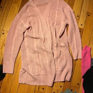 SHEIN Soft Pink Chunky Knit Cardigan Sweater
